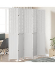 Cloison de séparation 5 panneaux blanc bois de paulownia massif | Mobilier & Déco