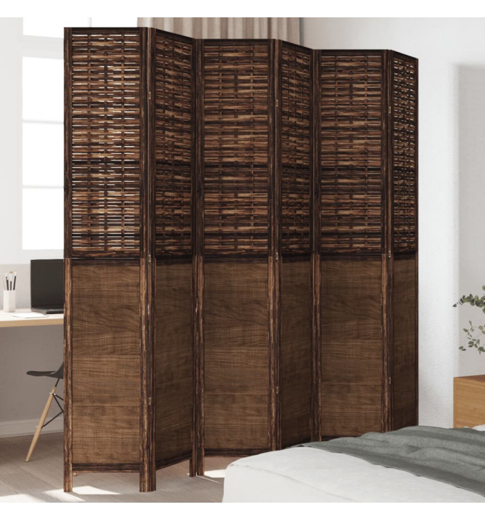 Cloison de séparation 6 panneaux marron foncé paulownia massif | Mobilier & Déco