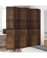 Cloison de séparation 6 panneaux marron foncé paulownia massif | Mobilier & Déco
