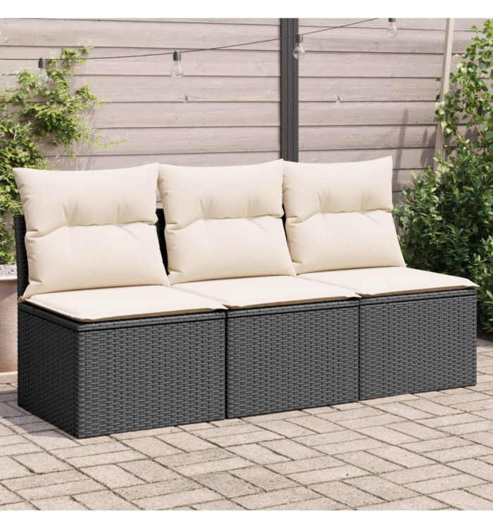 Canapé de jardin avec coussins 3 places noir résine tressée | Mobilier & Déco