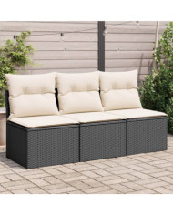 Canapé de jardin avec coussins 3 places noir résine tressée | Mobilier & Déco