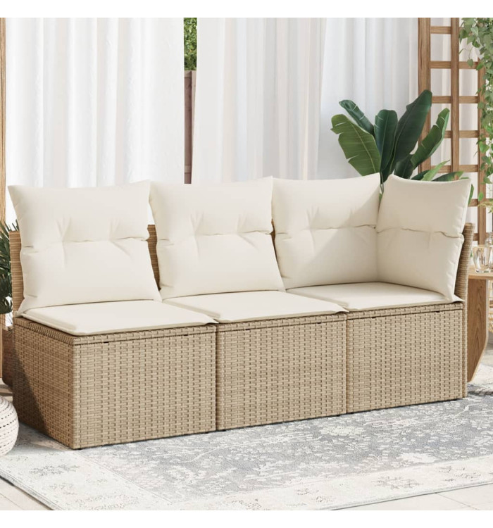 Canapé de jardin avec coussins 3 places beige résine tressée | Mobilier & Déco