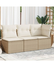 Canapé de jardin avec coussins 3 places beige résine tressée | Mobilier & Déco