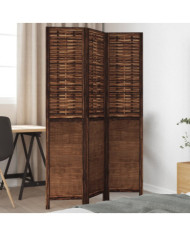Cloison de séparation 3 panneaux marron foncé paulownia massif | Mobilier & Déco