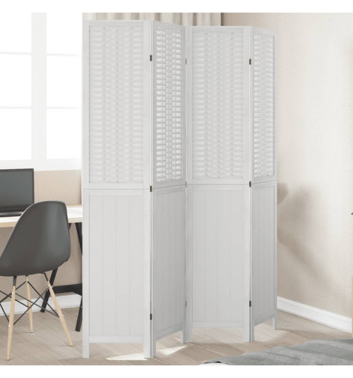 Cloison de séparation 4 panneaux blanc bois de paulownia massif | Mobilier & Déco
