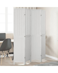 Cloison de séparation 4 panneaux blanc bois de paulownia massif | Mobilier & Déco