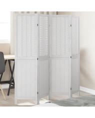 Cloison de séparation 4 panneaux blanc bois de paulownia massif | Mobilier & Déco