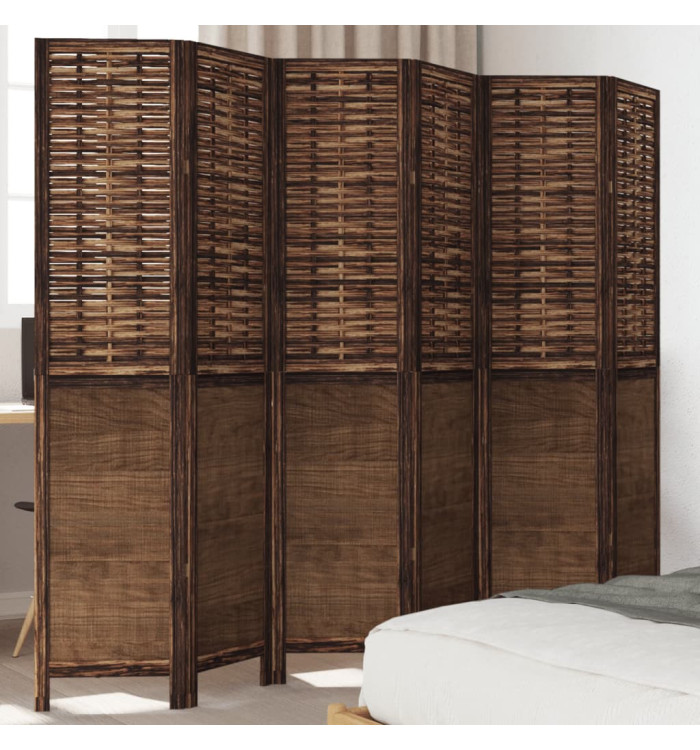 Cloison de séparation 6 panneaux marron foncé paulownia massif | Mobilier & Déco