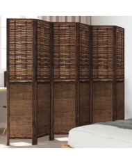 Cloison de séparation 6 panneaux marron foncé paulownia massif | Mobilier & Déco