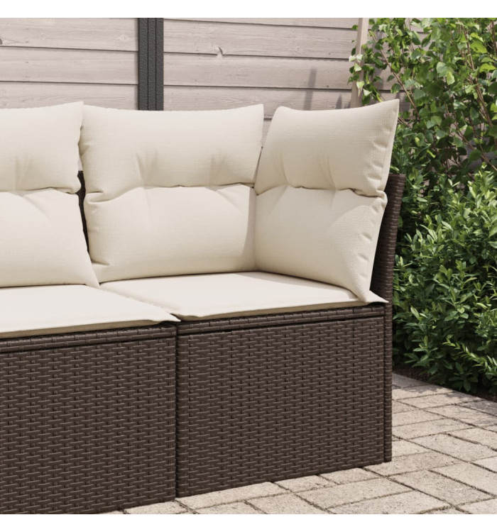 Canapé d'angle de jardin avec coussins marron résine tressée | Mobilier & Déco