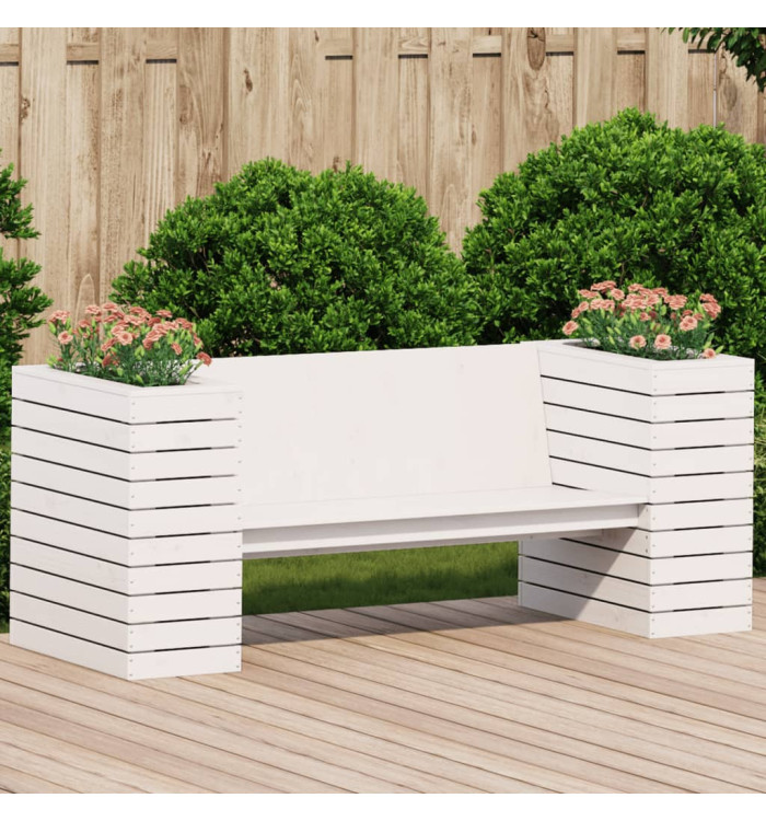 Banc avec jardinières blanc 167,5x60x65 cm bois massif de pin | Mobilier & Déco