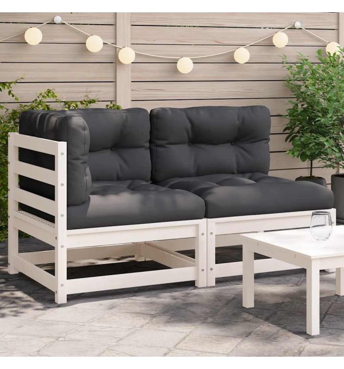 Canapé de jardin et coussins 2 places blanc bois de pin massif | Mobilier & Déco
