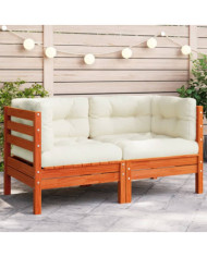 Canapé d'angle de jardin coussins cire marron bois pin massif | Mobilier & Déco