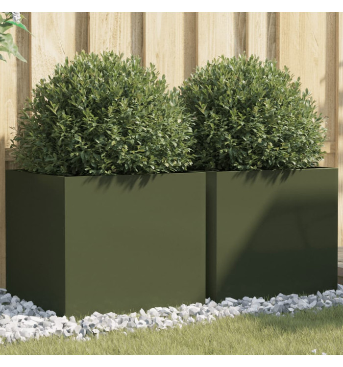 Jardinières 2 pcs vert olive 49x47x46 cm acier | Mobilier & Déco