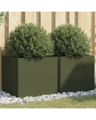 Jardinières 2 pcs vert olive 49x47x46 cm acier | Mobilier & Déco