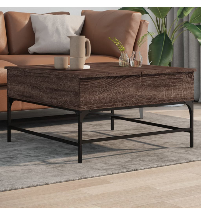 Table basse chêne marron 80x80x45 cm bois d'ingénierie et métal | Mobilier & Déco