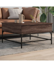Table basse chêne marron 80x80x45 cm bois d'ingénierie et métal | Mobilier & Déco