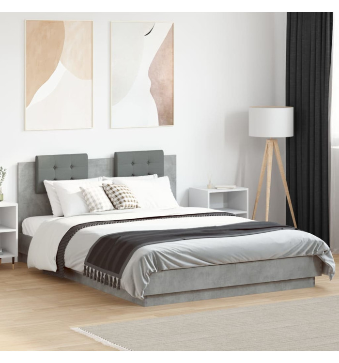 Cadre de lit avec LED sans matelas gris béton 150x200 cm | Mobilier & Déco