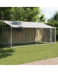 Cage pour chien avec toit et porte gris 4x2x2 m acier galvanisé | Mobilier & Déco