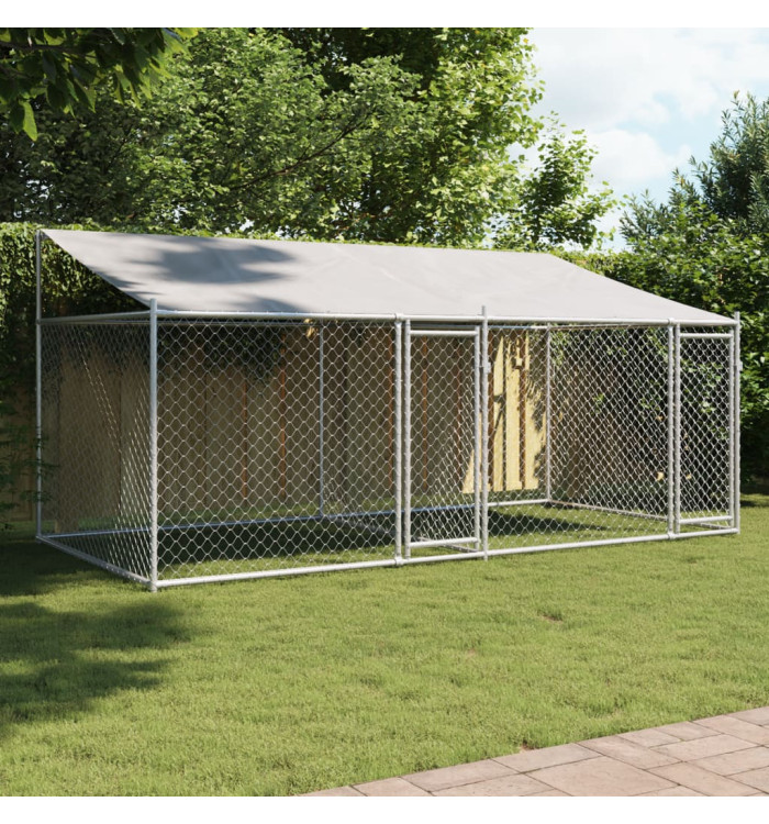 Cage pour chien avec toit et portes gris 4x2x2m acier galvanisé | Mobilier & Déco