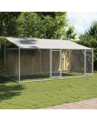 Cage pour chien avec toit et portes gris 4x2x2m acier galvanisé | Mobilier & Déco