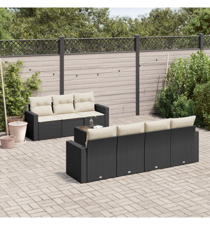 Salon de jardin 8 pcs avec coussins noir résine tressée | Mobilier & Déco