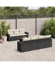 Salon de jardin 8 pcs avec coussins noir résine tressée | Mobilier & Déco