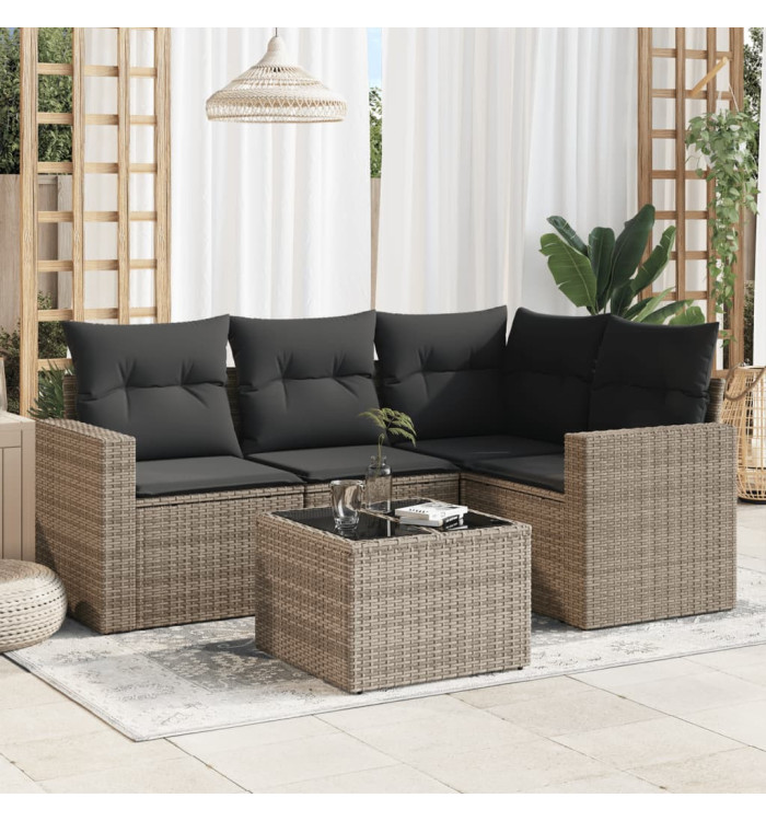 Salon de jardin 5 pcs avec coussins gris résine tressée | Mobilier & Déco