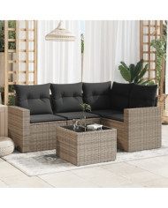 Salon de jardin 5 pcs avec coussins gris résine tressée | Mobilier & Déco