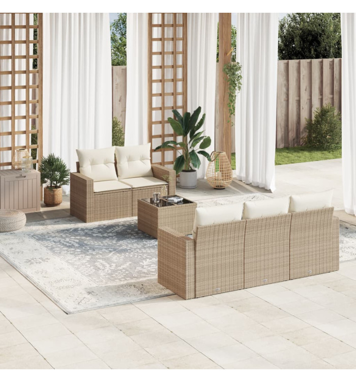 Salon de jardin avec coussins 6 pcs beige résine tressée | Mobilier & Déco
