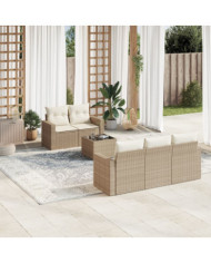 Salon de jardin avec coussins 6 pcs beige résine tressée | Mobilier & Déco
