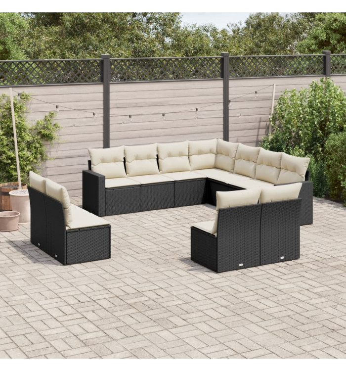 Salon de jardin 11 pcs avec coussins noir résine tressée | Mobilier & Déco