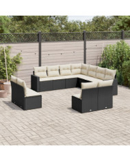 Salon de jardin 11 pcs avec coussins noir résine tressée | Mobilier & Déco