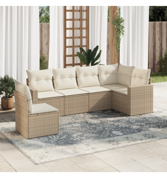 Salon de jardin avec coussins 6 pcs beige résine tressée | Mobilier & Déco