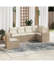 Salon de jardin avec coussins 6 pcs beige résine tressée | Mobilier & Déco
