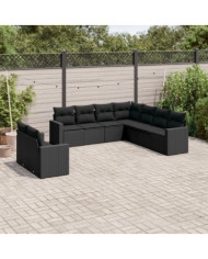 Salon de jardin 9 pcs avec coussins noir résine tressée | Mobilier & Déco