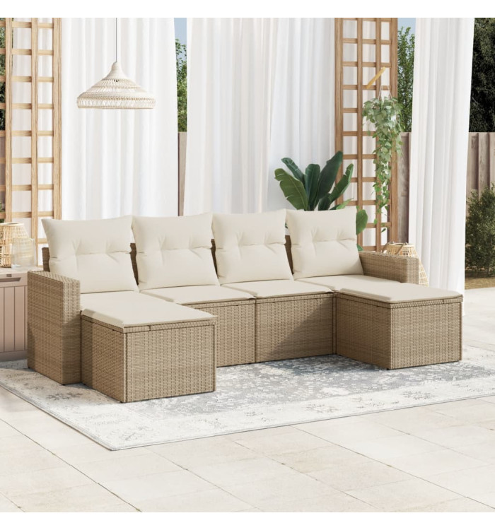Salon de jardin avec coussins 6 pcs beige résine tressée | Mobilier & Déco