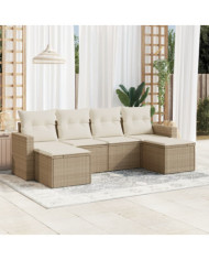 Salon de jardin avec coussins 6 pcs beige résine tressée | Mobilier & Déco
