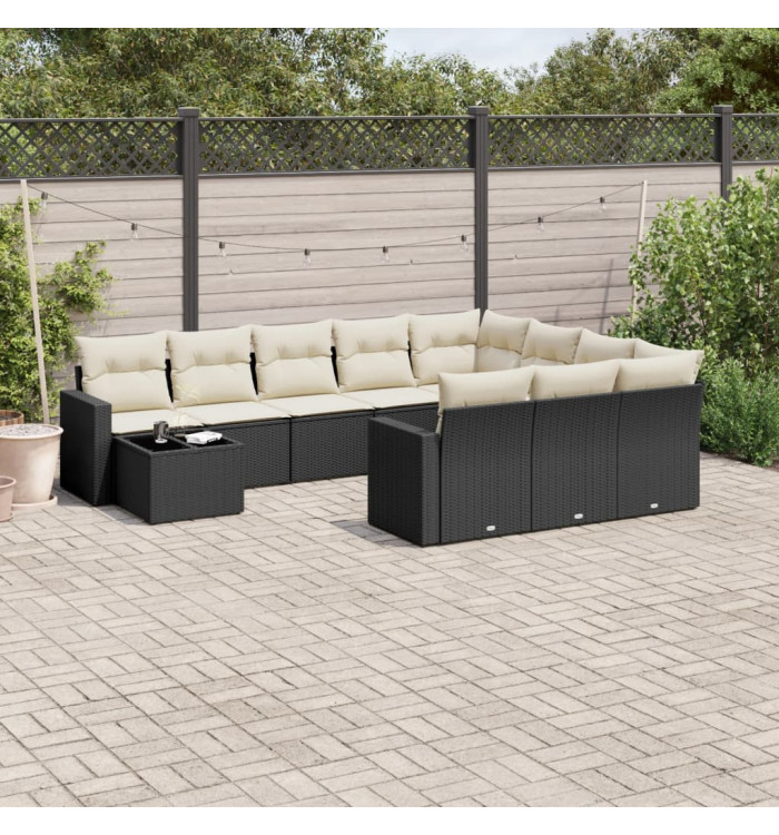 Salon de jardin 11 pcs avec coussins noir résine tressée | Mobilier & Déco
