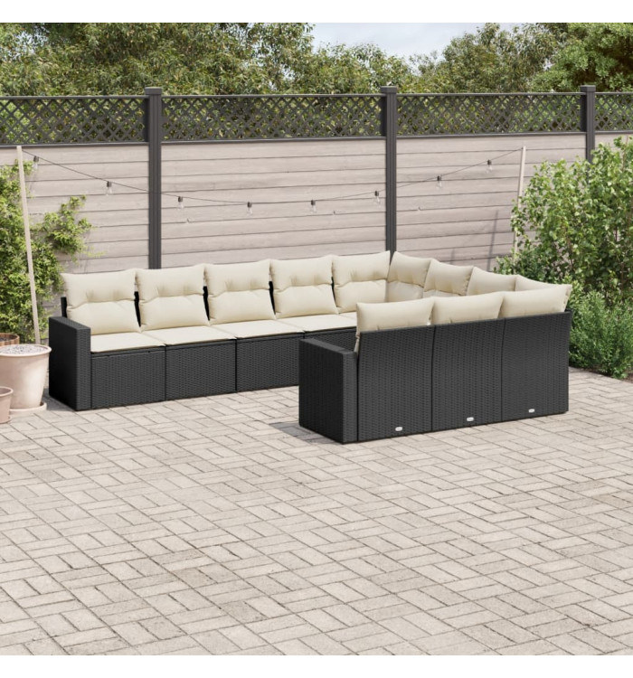Salon de jardin 10 pcs avec coussins noir résine tressée | Mobilier & Déco