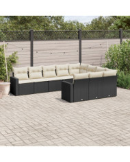 Salon de jardin 10 pcs avec coussins noir résine tressée | Mobilier & Déco