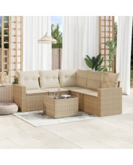 Salon de jardin avec coussins 6 pcs beige résine tressée | Mobilier & Déco
