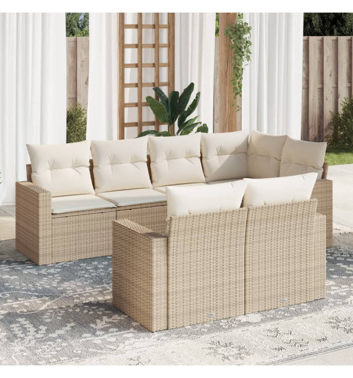 Salon de jardin avec coussins 7 pcs beige résine tressée | Mobilier & Déco