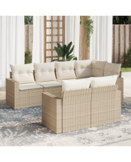 Salon de jardin avec coussins 7 pcs beige résine tressée | Mobilier & Déco