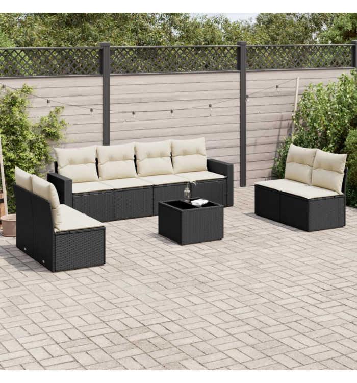 Salon de jardin 9 pcs avec coussins noir résine tressée | Mobilier & Déco