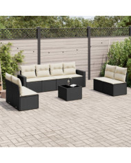 Salon de jardin 9 pcs avec coussins noir résine tressée | Mobilier & Déco
