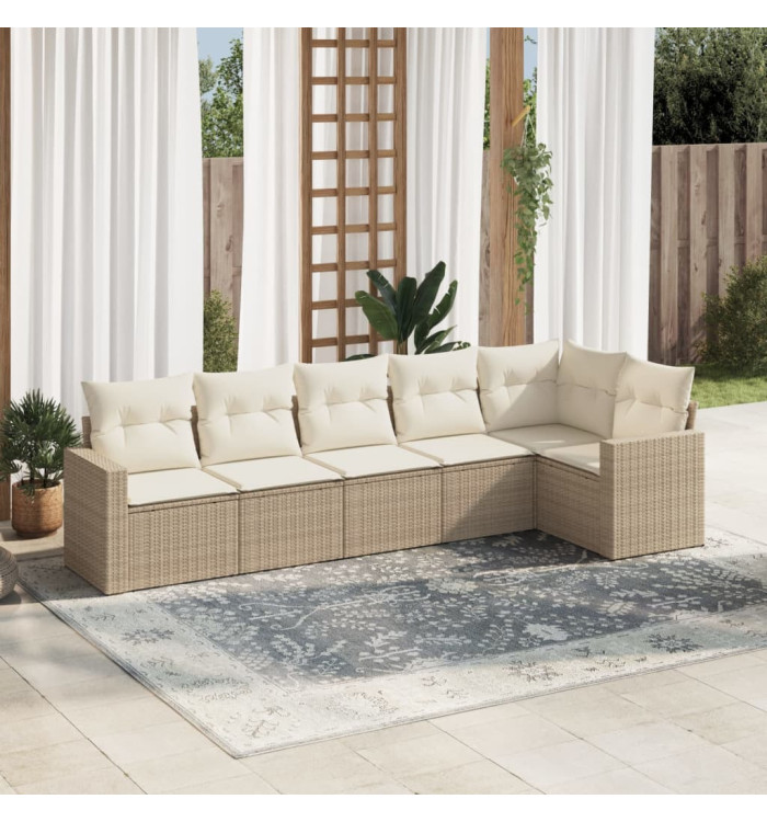 Salon de jardin avec coussins 6 pcs beige résine tressée | Mobilier & Déco