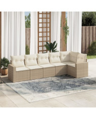 Salon de jardin avec coussins 6 pcs beige résine tressée | Mobilier & Déco