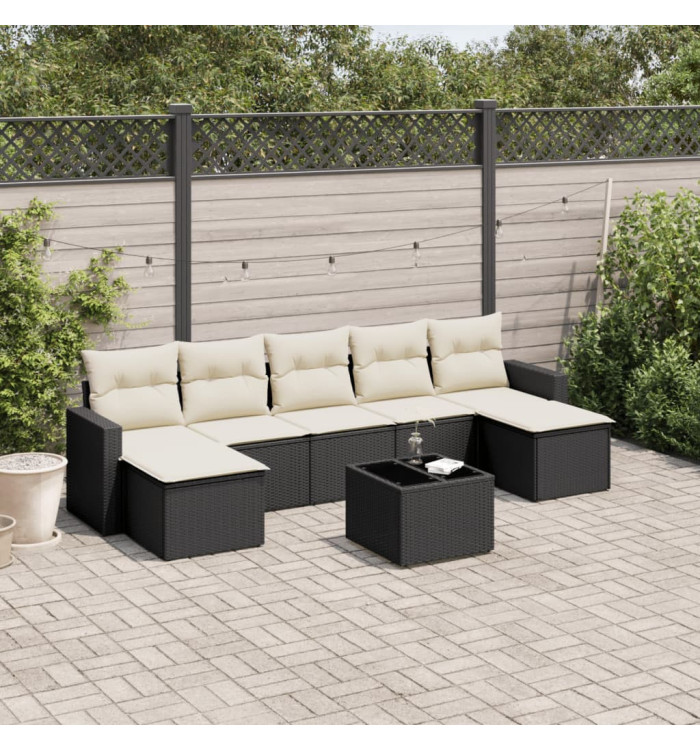 Salon de jardin 8 pcs avec coussins noir résine tressée | Mobilier & Déco