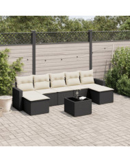 Salon de jardin 8 pcs avec coussins noir résine tressée | Mobilier & Déco